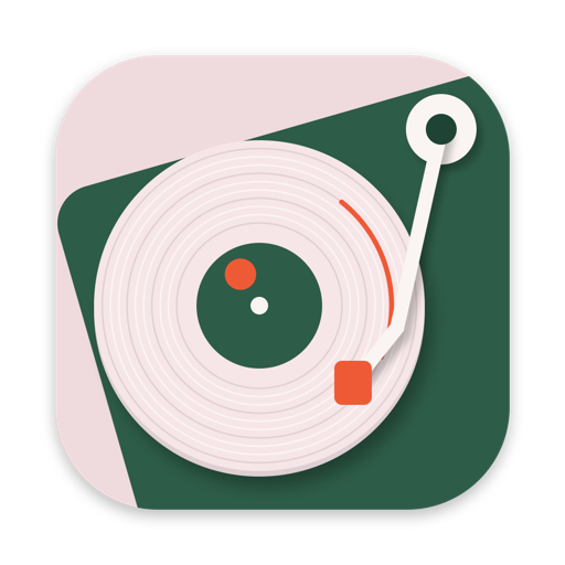 The GroovSide app icon: a cream record with a green label and an orange tonearm on a pink and green square